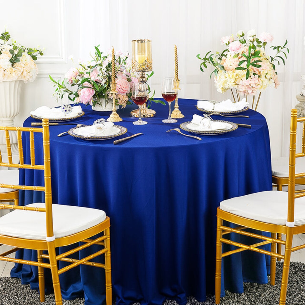 120 Inch Seamless Round Wrinkle Free Scuba Tablecloth Royal Blue